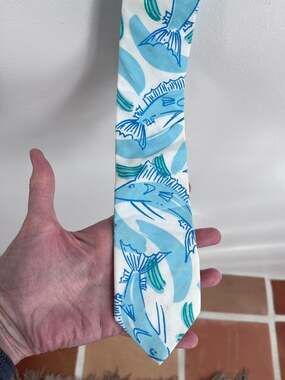 Vintage Lilly Pulitzer Mens Cotton Tie Blue Green Sailfish Marlin Under the Sea